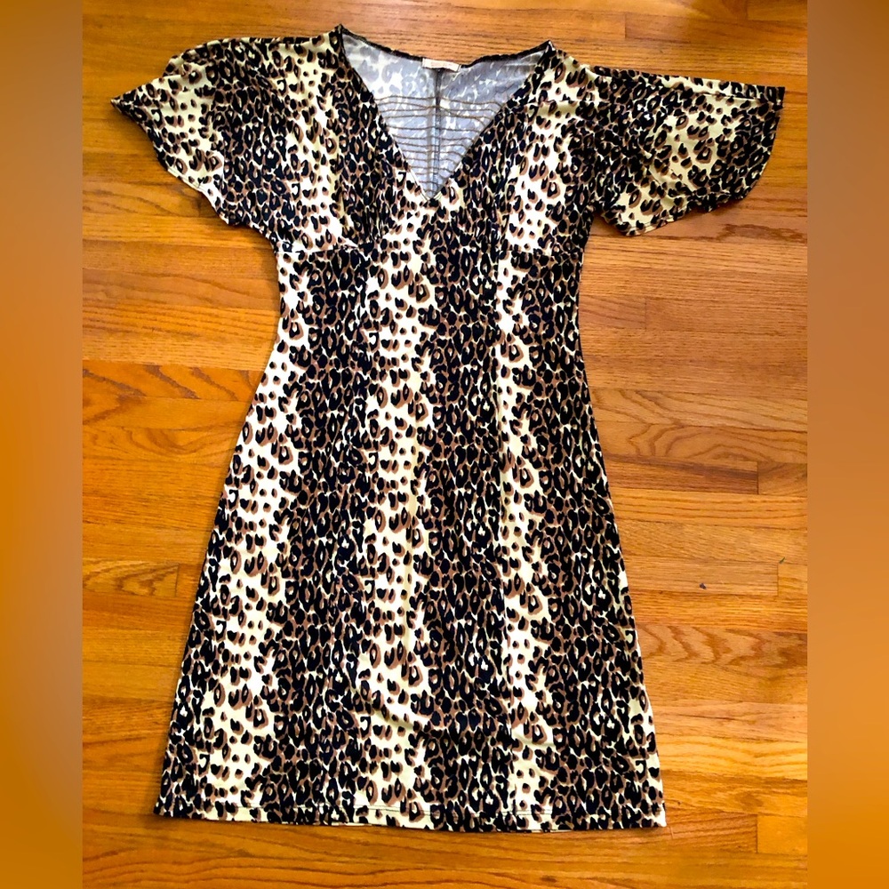 SELE Leopard Print V-Necklace Dress